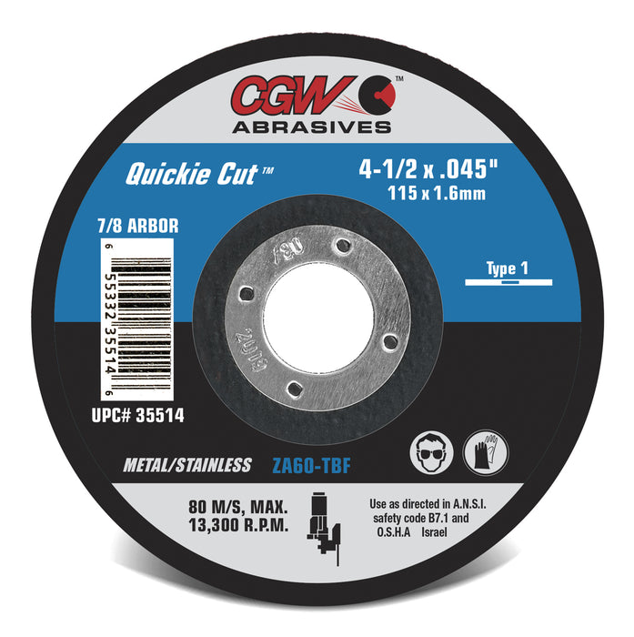 CGW Abrasives 35517 Cut-Off Wheel 6"x .045" x 7/8" 36 Grit Type 1 Zirconia Aluminium Oxide Top Quality