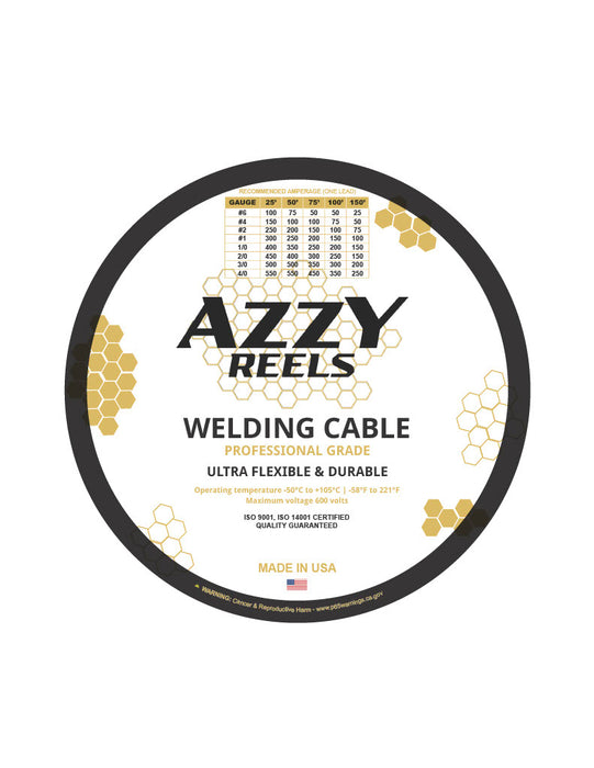 Azzy Reels 1/0 Gauge USA Made Premium Flexible Welding Cable 600 Volt 10 Feet Black