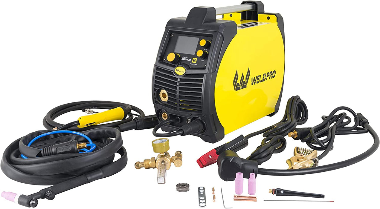 Weldpro 200 Amp MIG210LCD Dual Voltage 115V/230V 5 in 1 Multi-Process MIG/Fluxcore/DC Lift TIG/Stick Welder Aluminum Spool Gun Capable with Spot Timer
