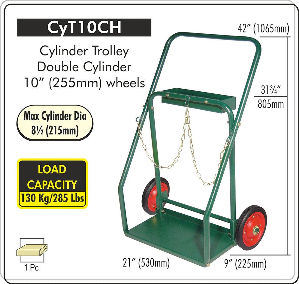 Arc Union Dual Welding Cylinder Cart 10" Solid Rubber Wheels Welding